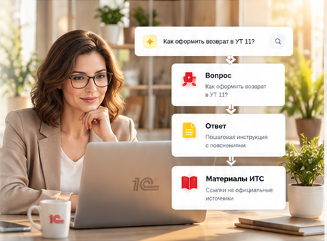 Иллюстрация: специалист ищет информацию по работе в 1С