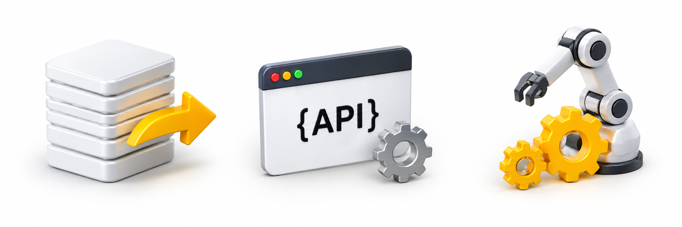 Иллюстрации способов автоматизации: штатный обмен, API и программный робот