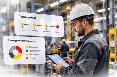 Иллюстрация перехода производства с УПП на ERP: инженер и схема планирования
